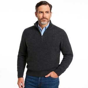L.L.Bean Heritage 100% Organic Cashmere Quarter-Zip Luxe Winter Sweater Men's L